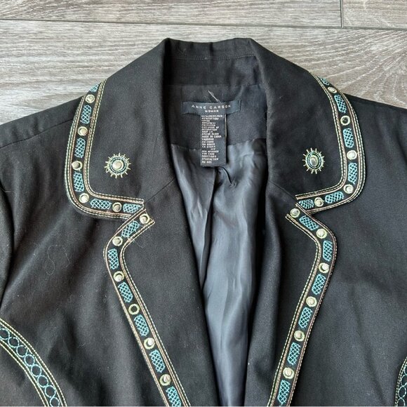 Vintage ANN CARSON Linen Blend Denim Embroidered Sequins  Western Jacket - Picture 6 of 16